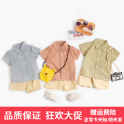 男童夏套装格子宝宝衣服跨境婴儿服装韩版纯棉短袖衬衣短裤两件套