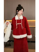 新秋冬(新秋冬)中式红色毛呢，斗篷外套女富家，千金初搭配一整套圣诞过年战袍