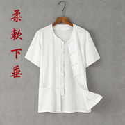 夏季中老年唐装男短袖衬衫中式休闲男装薄款亚麻居士太极服中国风
