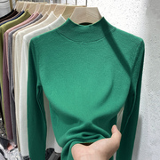 羊绒秋冬大码墨绿色长袖半高领，针织打底衫女修身毛衣内搭春装上衣