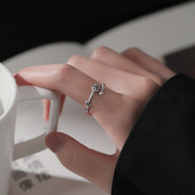 s925纯银荆棘玫瑰戒指复古指环，女小众设计个性，开口可以调节食指戒