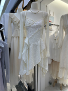 春季韩版两件套套装蕾丝短开衫，+不规则，层次感甜美吊带连衣裙
