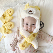 冬季儿童保暖三件套帽子围巾手套毛绒0-6-9个月可爱卡通婴儿帽1岁