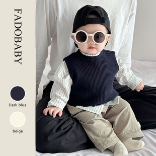 韩版婴儿衣服春秋款儿童针织马甲男宝宝洋气百搭坎肩上衣3件套装