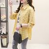 棉布薄款格子衬衫女长袖2023夏季韩版宽松衬衣，黄色防晒衣外套