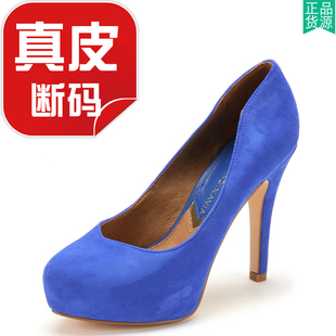 真皮女鞋子克莱因蓝色绒面羊皮，单鞋尖头超高跟素版水台df43110067