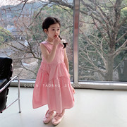 韩版女童裙子夏季儿童洋气纯色公主裙宝宝时髦连衣裙气质长裙