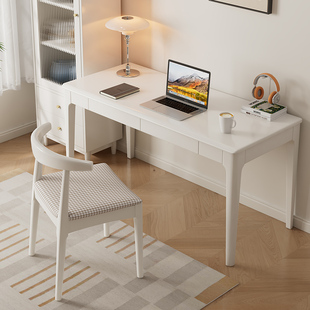 白色实木书桌宽60cm简约家用学生写字桌，卧室长条办公现代电脑桌