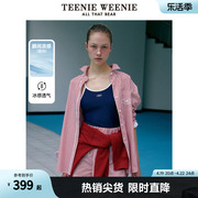 teenieweenie小熊2024年条纹凉感春日衬衫宽松时尚，长袖红色衬衣女