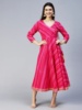 印度服装女连衣裙纯棉斜条纹V领显瘦长裙6米大摆裙子 玫红色