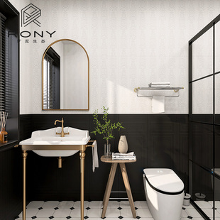 法式黑色护墙板卫生间瓷砖奶白色海基布花砖厨房浴室墙砖厕所地砖