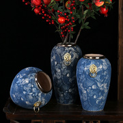 景德镇金口干花陶瓷青花瓷花瓶，欧式中式花器台面花插插花复古摆件