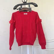红色短款小巧针织衫女百搭韩版宽松小个子，毛线衫长袖套头毛衣
