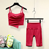 红色瑜伽服女套装高级感2023夏季运动背心小众健身服吊带短裤
