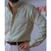 planb意式复古尖领长袖衬衫vintage绿色，条纹衬衣男宽松免烫衬衫