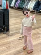 2023春装女童卡通印花卫衣粉色假两件喇叭裙裤，打底裤叠穿时髦套装