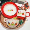 新年红色陶瓷餐具套装泼墨茶杯小狗米饭碗家用餐盘咖啡杯早餐礼物