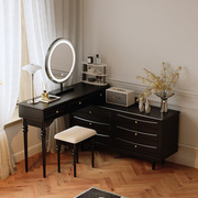 美式法式复古小户型卧室，斗柜梳妆台一体可伸缩家用转角黑色化妆桌