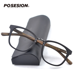 posesion全框木质眼镜框复古大框眼镜架近视黑框黑色中金男潮女