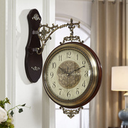 美式钟表客厅创意艺术双面钟高端(钟高端)表挂墙装饰吊钟家用侧壁钟石英钟