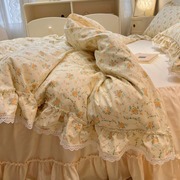 公主风床上四件套纯棉，全棉小清新花边被套床裙床单三件套ins床品