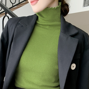 2023流行毛衣堆堆领高领，绿色打底衫濮院牛油果，针织高级感羊毛