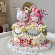 网红美乐蒂蛋糕装饰摆件kitty凯蒂猫女孩宝宝卡通生日蛋糕装扮