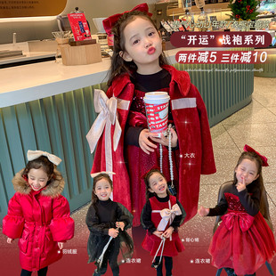 女童新年装公主裙2021洋气喜庆儿童加绒红色连衣裙子秋冬套装