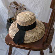灯罩形草帽民族风麦秆绑带夏天沙滩防嗮旅游优雅英伦遮阳帽子女士