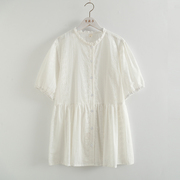 梦箱子2023夏花朵(夏花朵，)刺绣棉布衬衣蕾丝，立领短袖娃娃衫宽松白衬衫