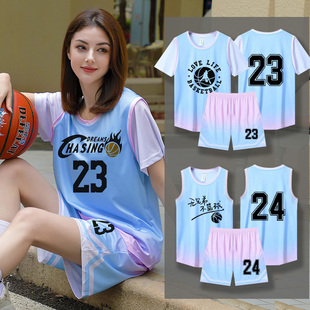 篮球服女定制学生运动比赛球衣训练队服男假两件短袖儿童T恤韩版