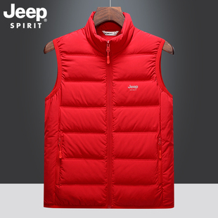 jeep吉普红色马甲男女，冬季轻薄保暖坎肩新年外穿立领休闲背心外套