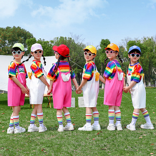 幼儿园六一表演服儿童可爱背带裤合唱服装小学生啦啦队演出服夏季