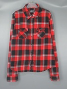 Vintage 古着ugiz中古女款韩国产红黑色格子短款长袖衬衫
