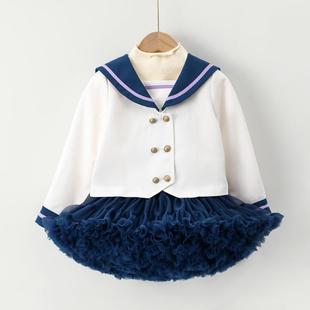 儿童tutu裙套装长袖外套，春秋jk女童海军服蓬蓬裙两件套上衣潮