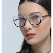 豹纹下半框反倒框近视猫眼塑料下半边眼镜框架女镶钻浅蓝个性装饰