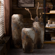 景德镇新中式陶瓷落地大，花瓶庭院客厅摆件斑驳做旧粗陶罐摄影道具