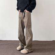 美式复古美拉德棕色多口袋工装牛仔裤男高街直筒微喇cleanfi裤子