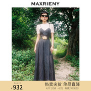 MAXRIENY吊带连体裤夏高腰黑色波点阔腿裤显瘦气质遮肉长裤子