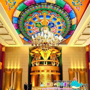 E0PB藏式民族风情大型壁画佛像唐卡天花板壁纸客厅吊顶天顶中