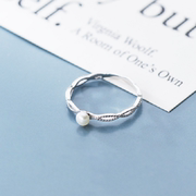 2023s925银戒指时尚甜美小珍珠，指环简约气质，交叉线条镂空尾戒