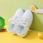 儿童鞋小白鞋男童学生帆布鞋平底低帮绑带幼儿园室内女童白色球鞋