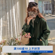 韩国直邮2023年秋装leelin气质时尚纯色，宽松收腰翻领长袖风衣女