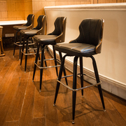 北欧吧台椅实木靠背铁艺，复古酒吧椅高脚凳，旋转吧椅咖啡厅前台椅子