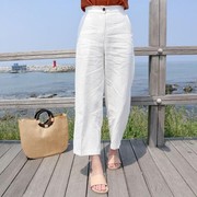 棉麻阔腿裤女裤子夏季薄款高腰，垂感白色九分亚麻，料直筒宽松休闲裤