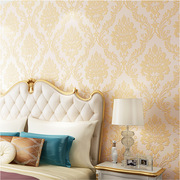 浅咖色3d欧式大花墙纸奢华大气，卧室客厅酒店，美容院蓝色金黄色壁纸