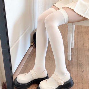 日系白丝过膝袜女春夏薄款黑色jk大腿，袜子白色高筒袜(高筒袜)奶白色长筒袜