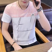 男士短袖t恤v领纯棉，夏装潮流夏季个性，潮流修身潮牌版型体恤衫