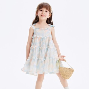 女童连衣裙2024夏季儿童裙子，雪纺裙吊带蛋糕，裙宝宝童装公主裙