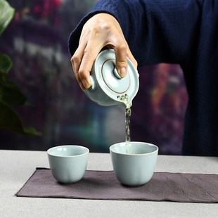 户外汝窑旅行茶具套装一壶二杯随身便携收纳包陶瓷功夫茶具泡茶器